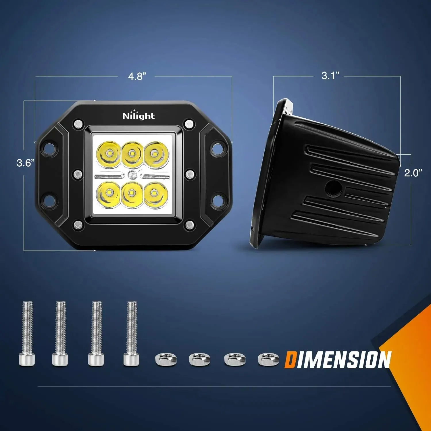 4.8 Inch 18W Flush Mount Spot LED Work Lights (Pair)