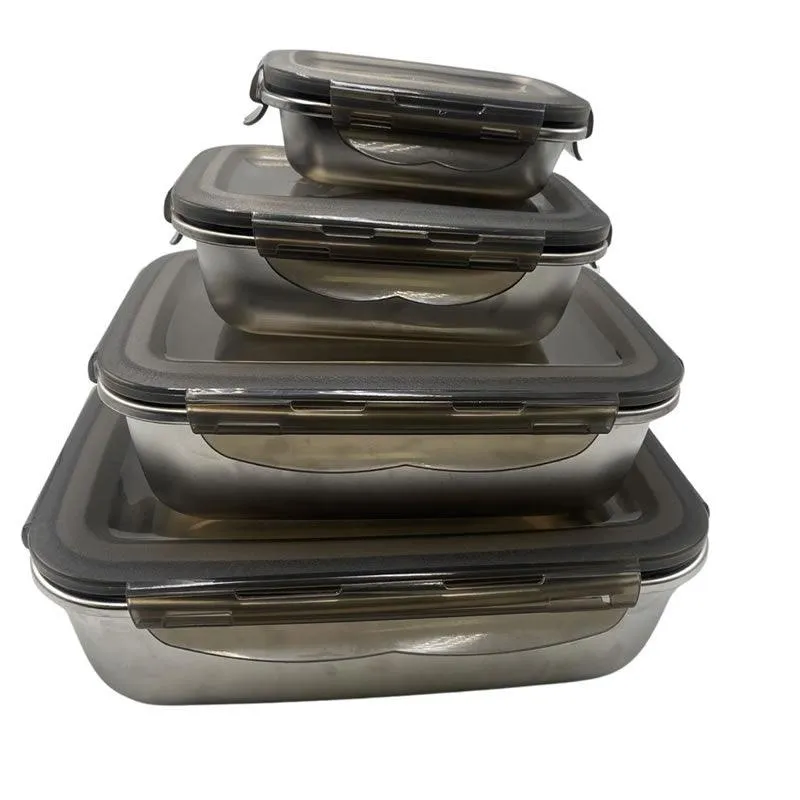 4x Airtight Stainless Steel Storage Containers F49-8-658