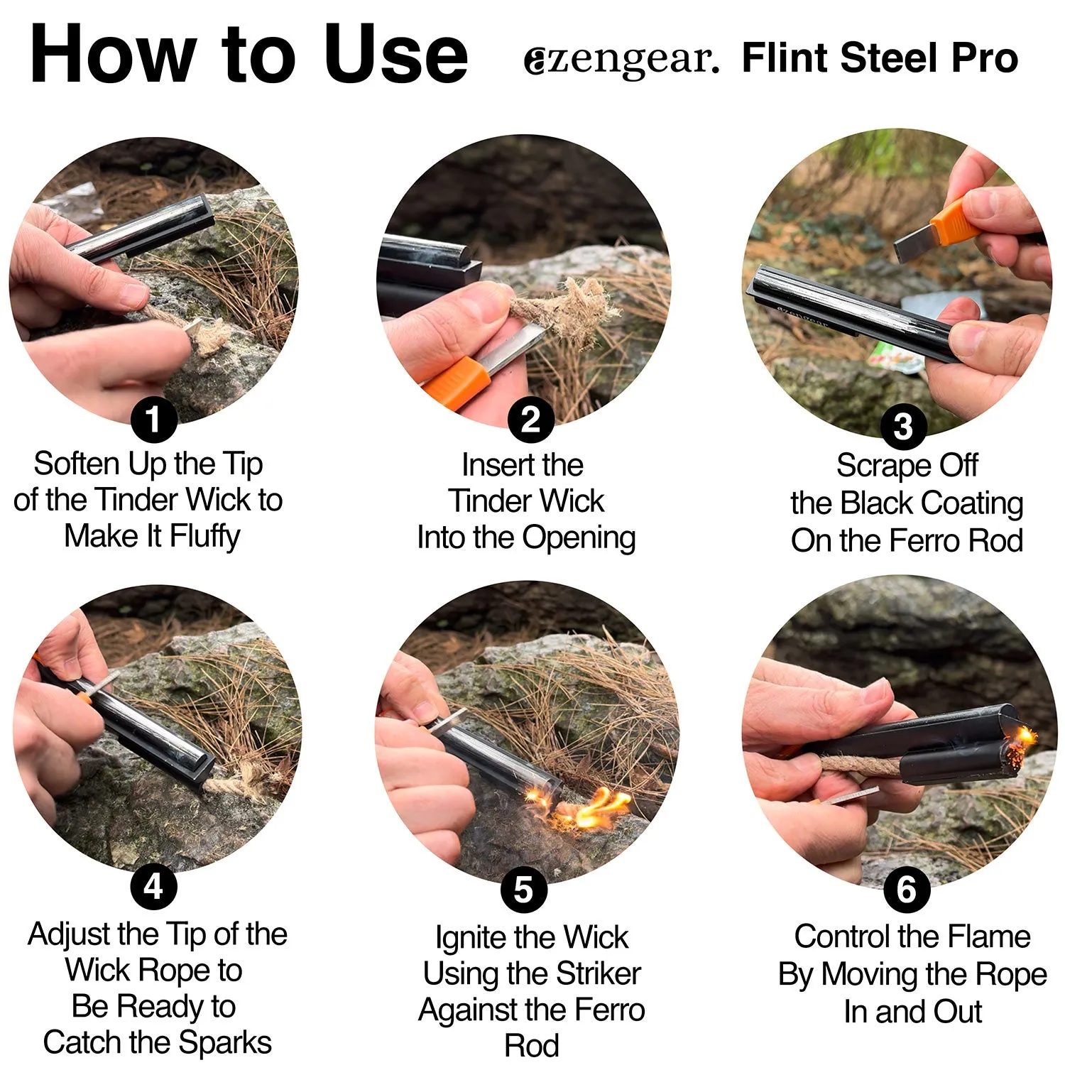 aZengear Flint Steel Pro Fire Starter, XXL Ferro Rod, Striker, Tinder Wick Rope, 750 Paracord
