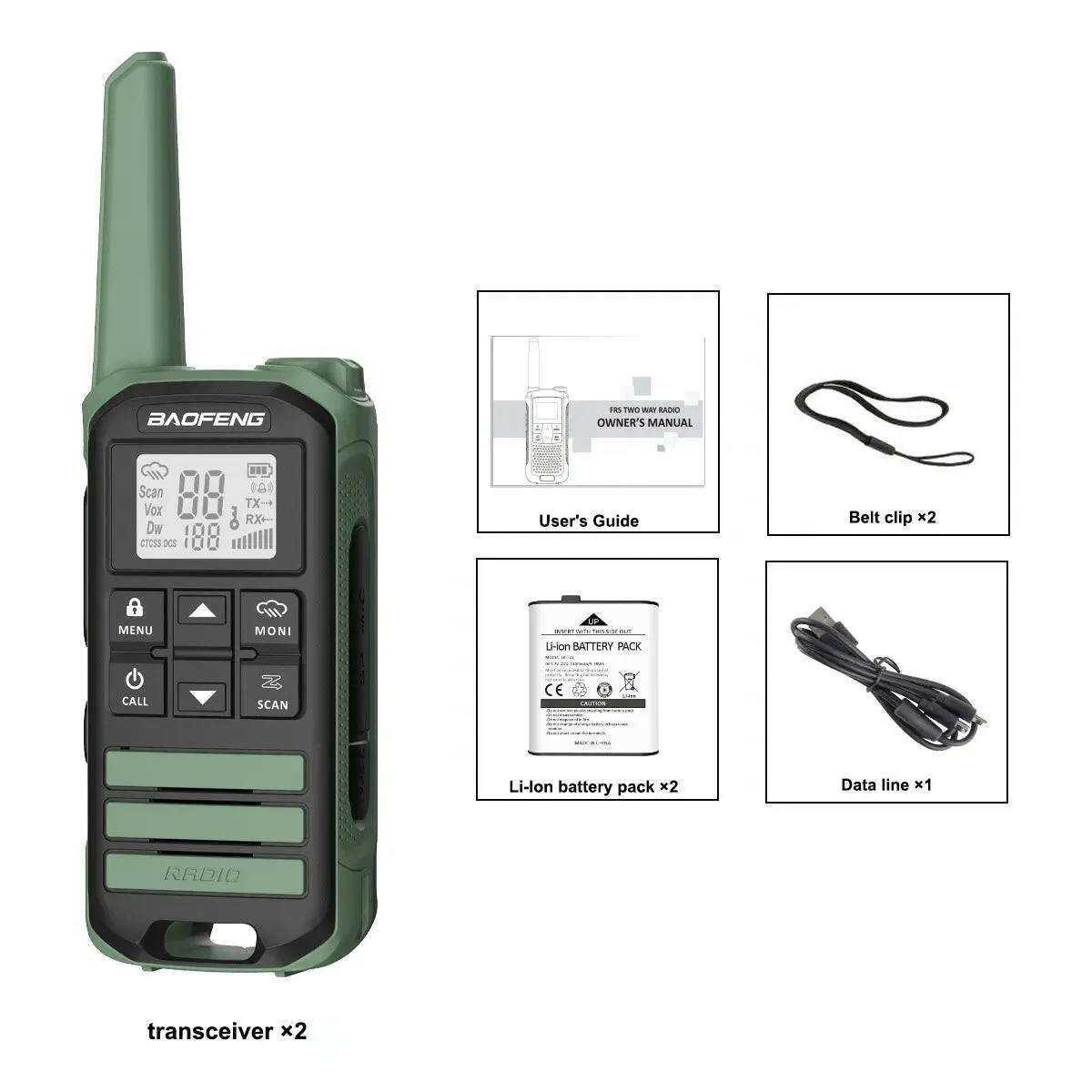 BAOFENG FR-22A Walkie Talkies for Kids Adults FRS Two Way Radio, License Free Long Range USB-C Charging, Rechargeable Walky Tal