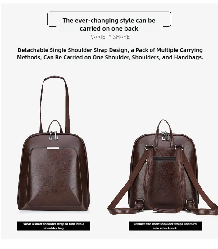Black Stylish Women's PU Leather Backpack – Spacious, Anti-Theft, Multi-Pocket Travel Bag for School or Work