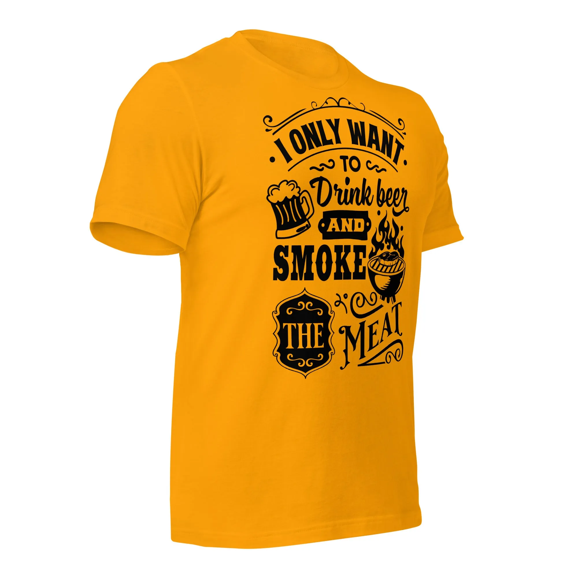 Bright I Only Want to Drink Beer and Smoke Meat BBQ Unisex t-shirt