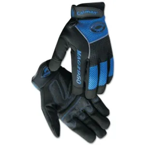 Caiman 2950 Synthetic Leather Padded Palm Grip Mechanics Gloves, Large, Black/Blue/Gray, 2950-L