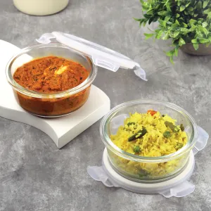 Camellia Borosilicate Glass Round containers, Set of 2