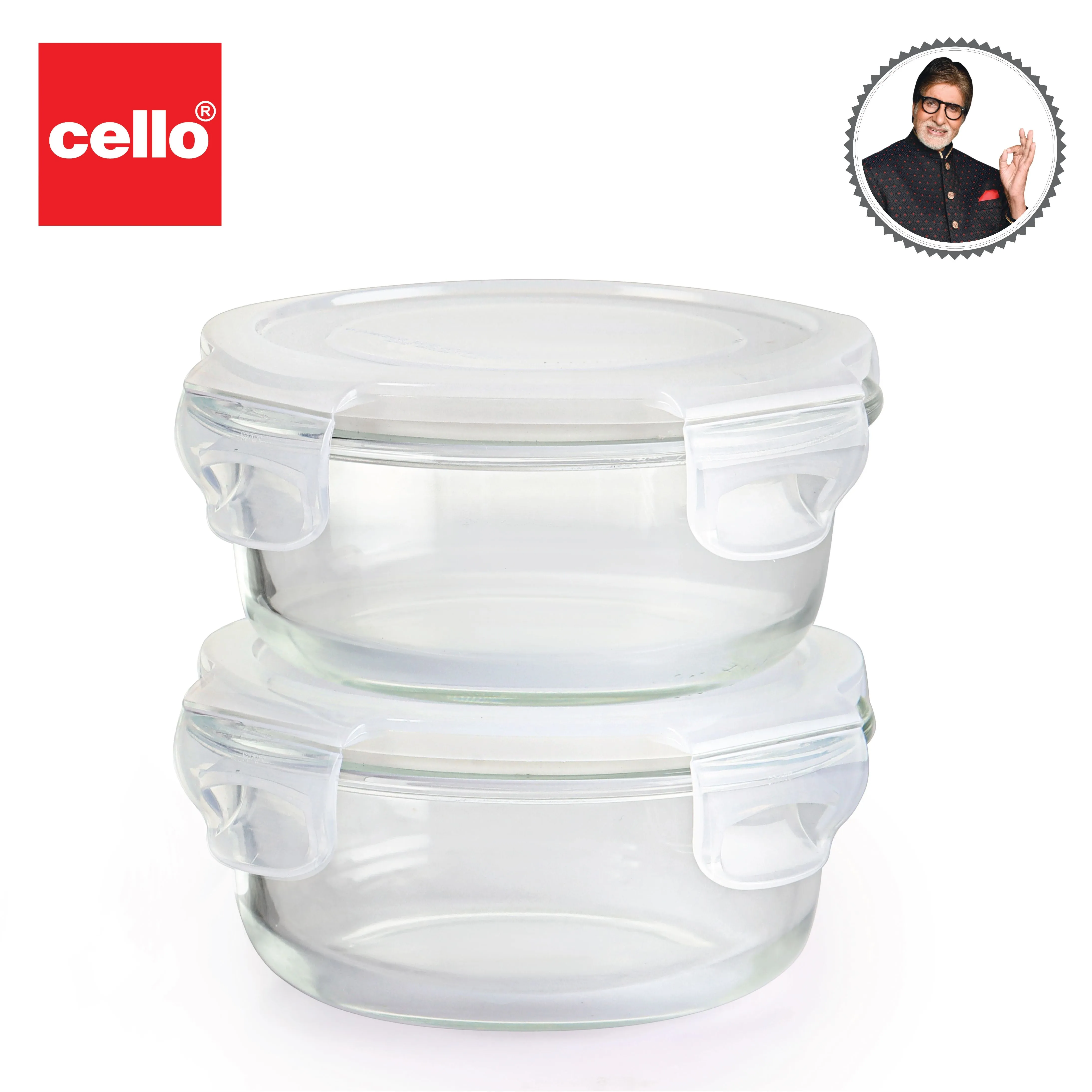 Camellia Borosilicate Glass Round containers, Set of 2