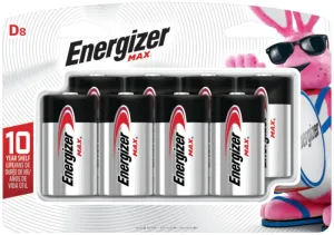 Energizer E95BP-8H Battery, 1.5 V Battery, 18 Ah, D Battery, Alkaline, Manganese Dioxide, Zinc :PK  8: QUANTITY: 1