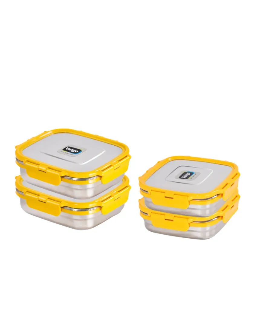 Essential Freezer and Kitchen Storage Stainless Steel Airtight Containers | Set of 4 | 630 ML