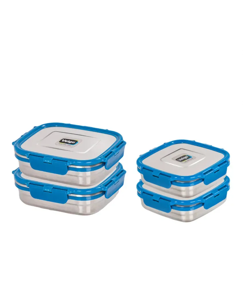 Essential Freezer and Kitchen Storage Stainless Steel Airtight Containers | Set of 4 | 630 ML
