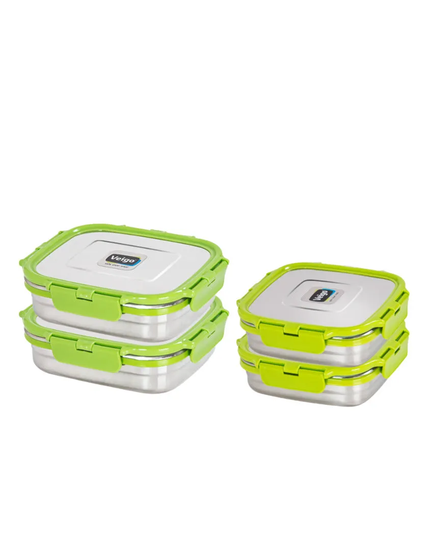 Essential Freezer and Kitchen Storage Stainless Steel Airtight Containers | Set of 4 | 630 ML