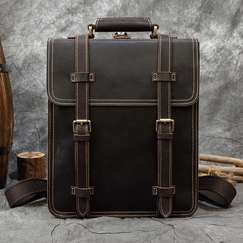 Genuine Leather Men's Backpack Crazy Horse Leather Fit 14"