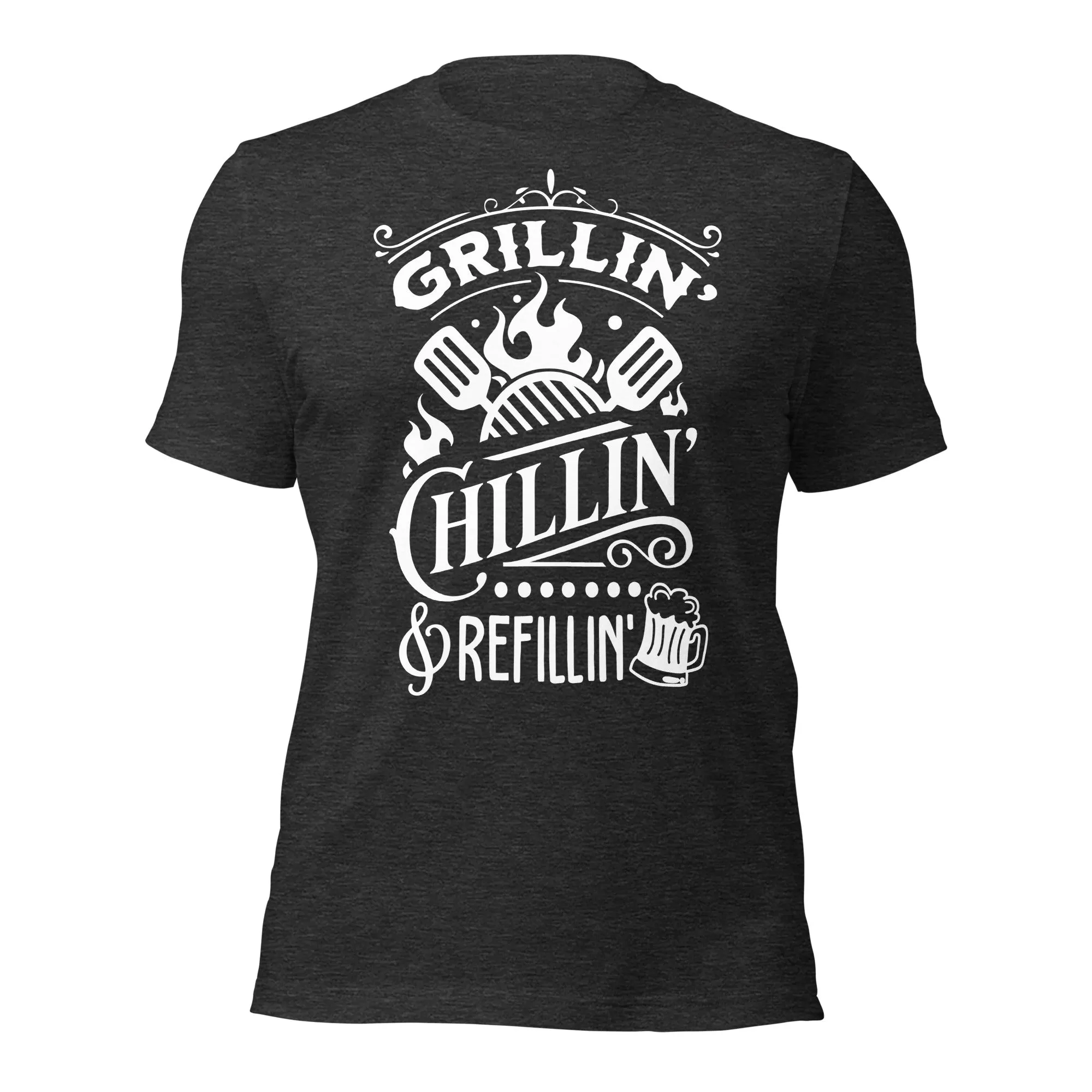 Grilling, Chilling, and Refilling Unisex T-shirt – Perfect for BBQ Lovers & Beer Fans