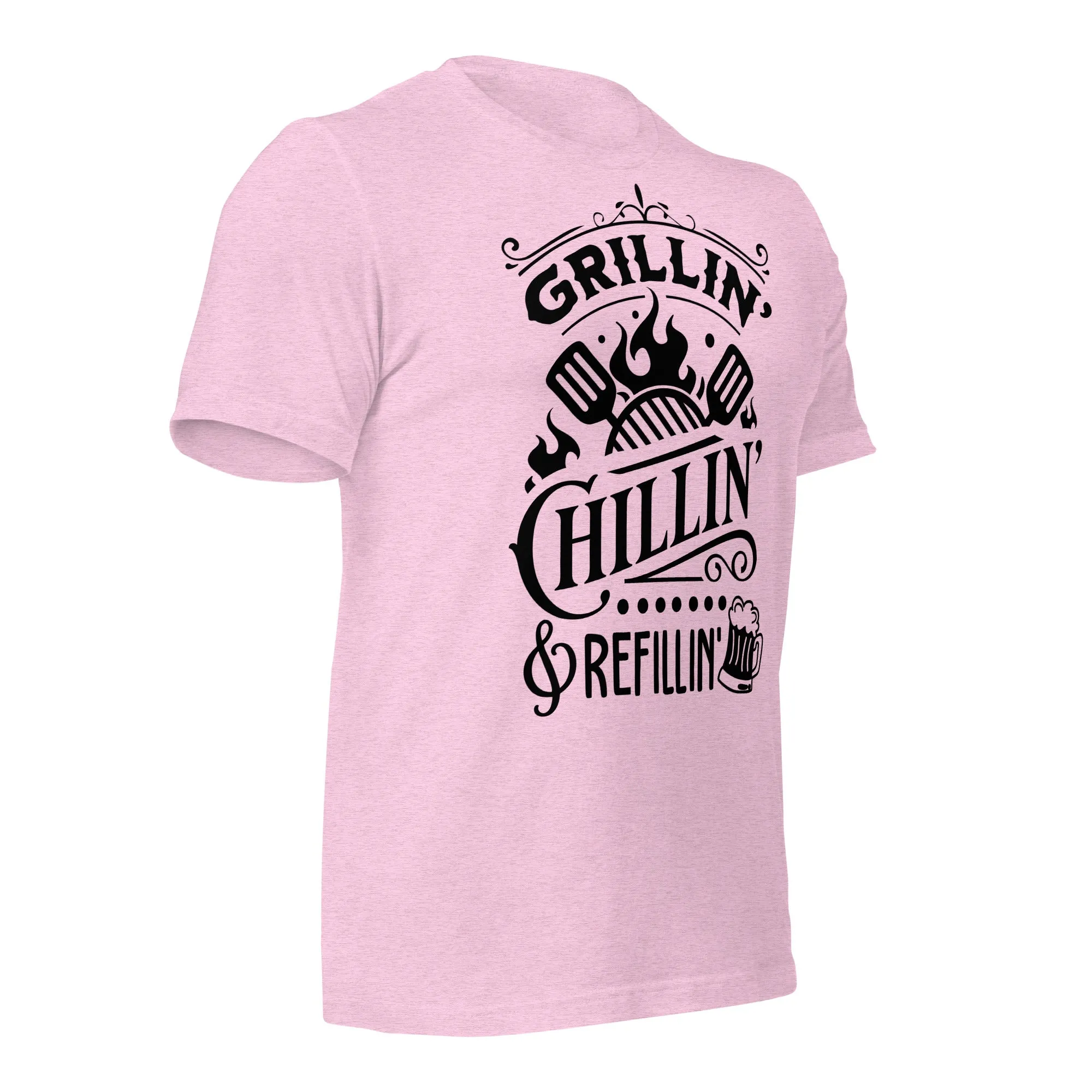 Grilling, Chilling, and Refilling Unisex T-shirt – Perfect for BBQ Lovers & Beer Fans