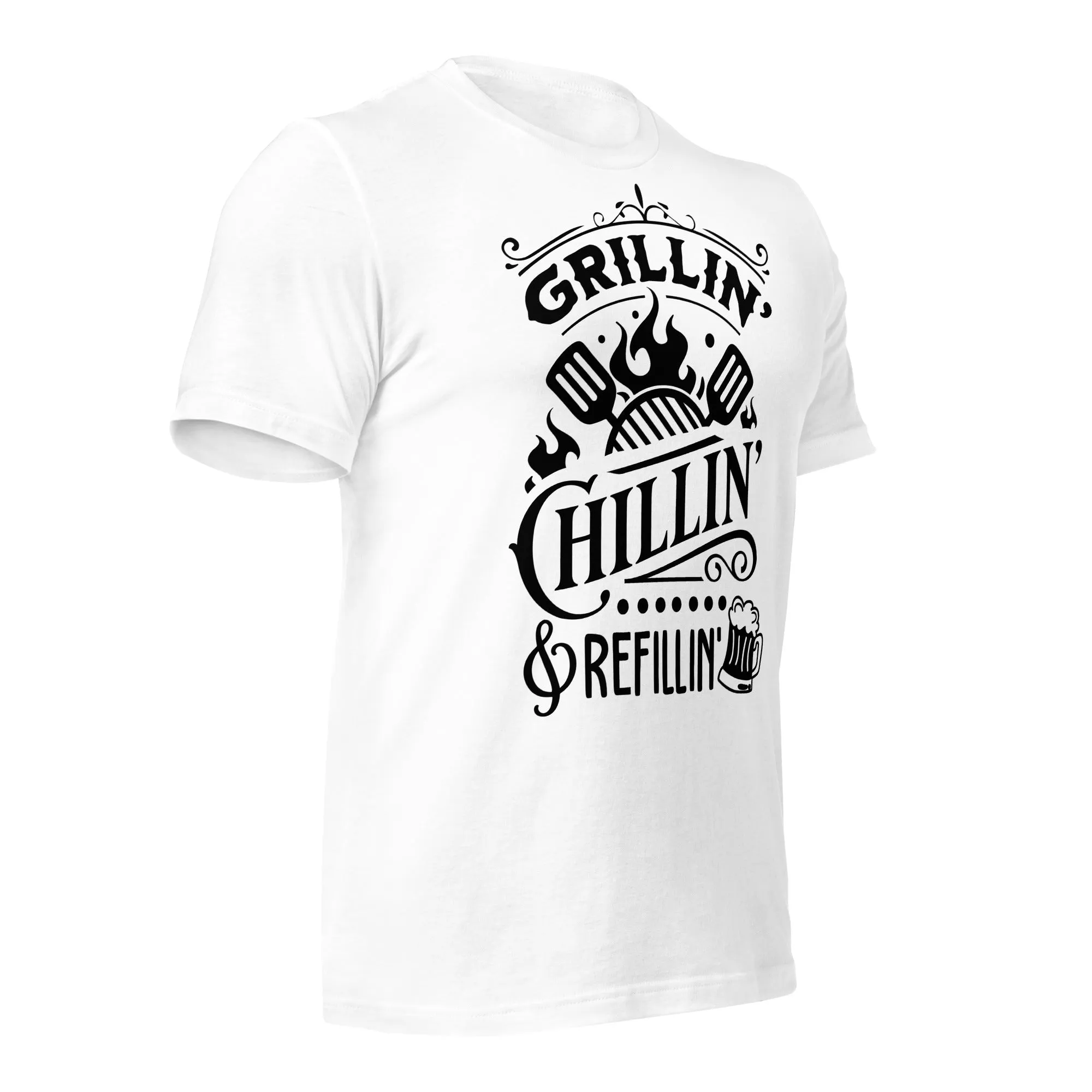 Grilling, Chilling, and Refilling Unisex T-shirt – Perfect for BBQ Lovers & Beer Fans