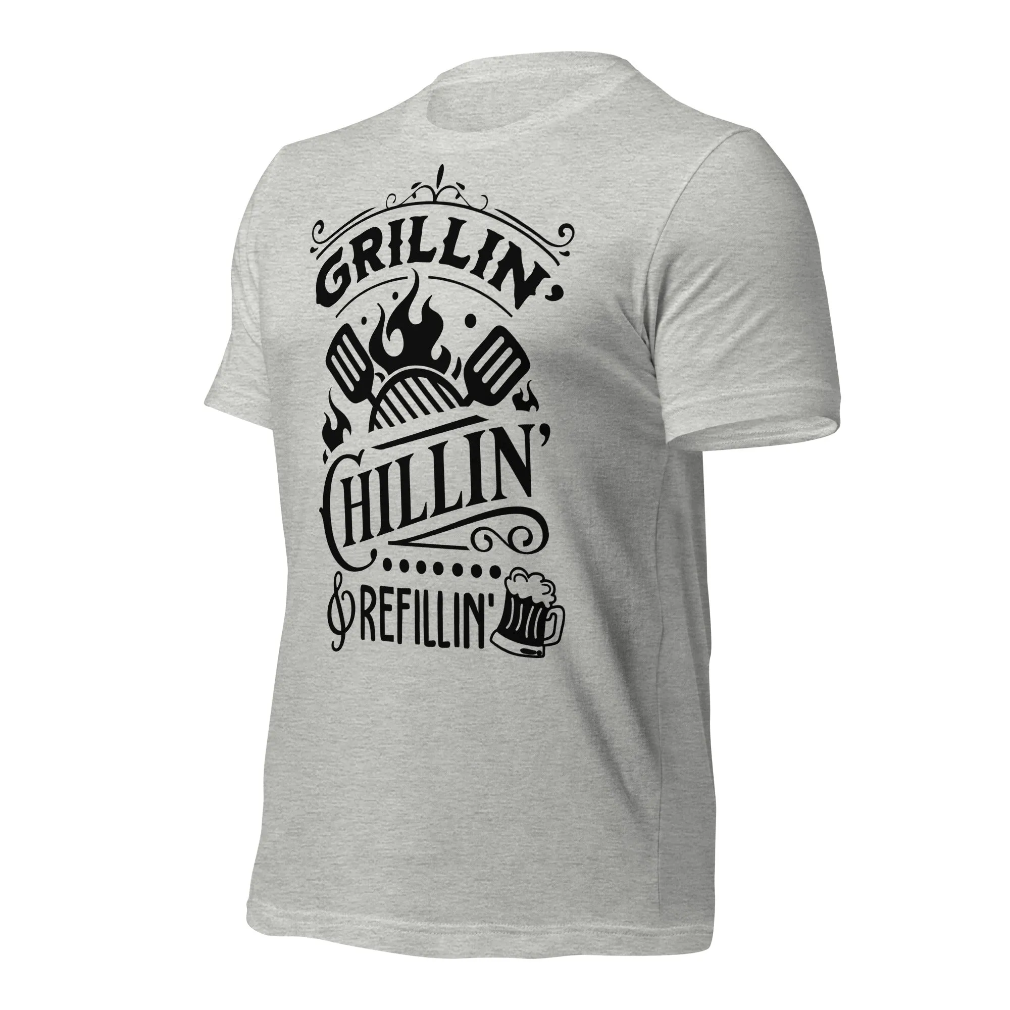 Grilling, Chilling, and Refilling Unisex T-shirt – Perfect for BBQ Lovers & Beer Fans