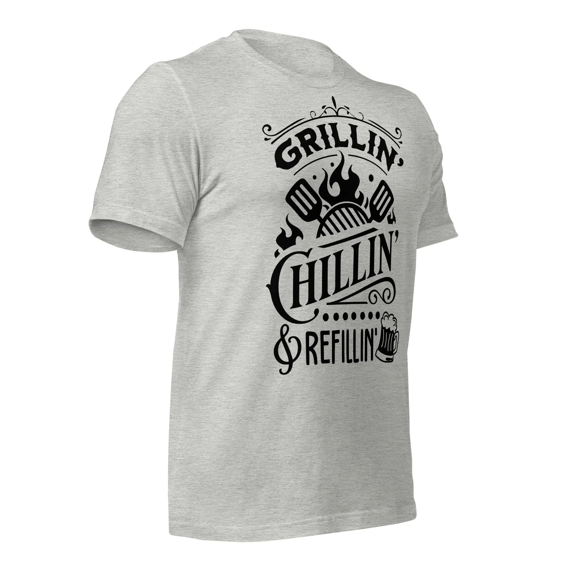 Grilling, Chilling, and Refilling Unisex T-shirt – Perfect for BBQ Lovers & Beer Fans