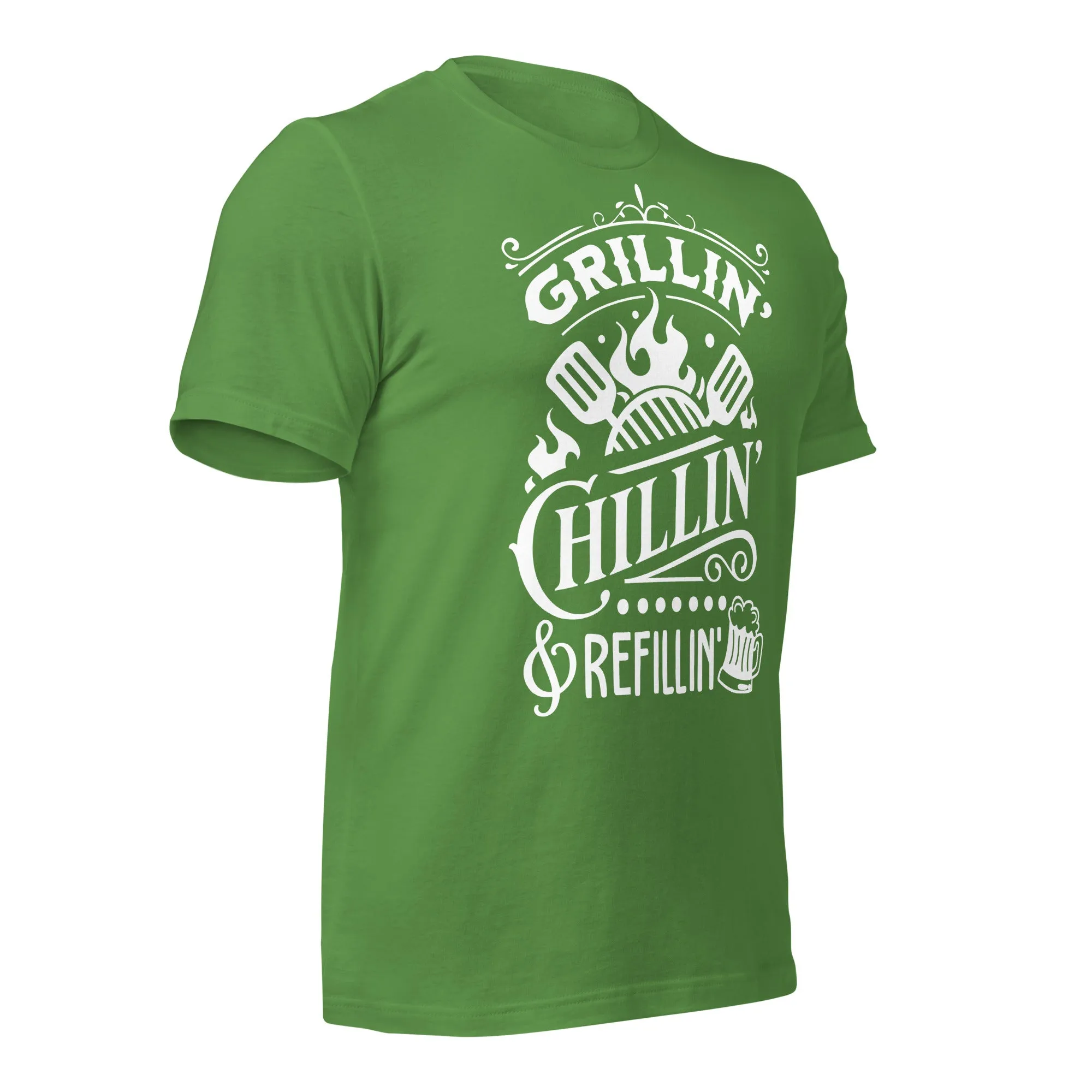 Grilling, Chilling, and Refilling Unisex T-shirt – Perfect for BBQ Lovers & Beer Fans