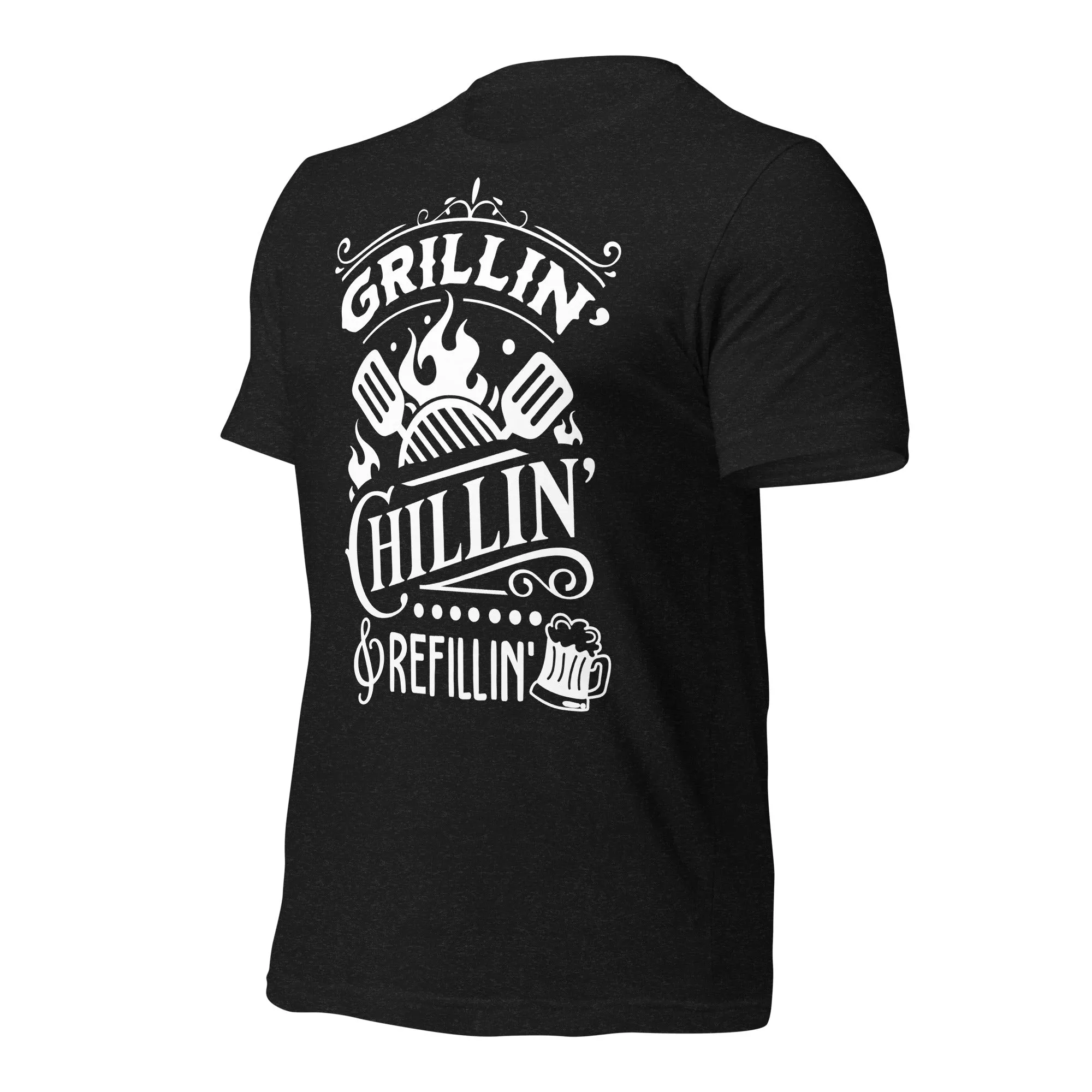 Grilling, Chilling, and Refilling Unisex T-shirt – Perfect for BBQ Lovers & Beer Fans