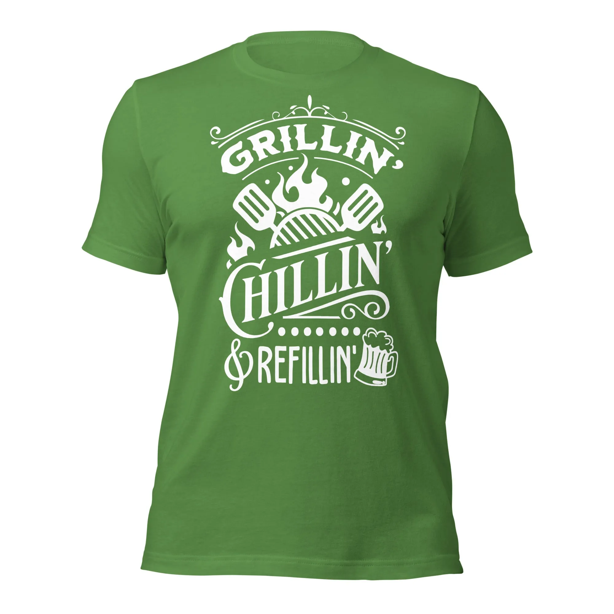 Grilling, Chilling, and Refilling Unisex T-shirt – Perfect for BBQ Lovers & Beer Fans