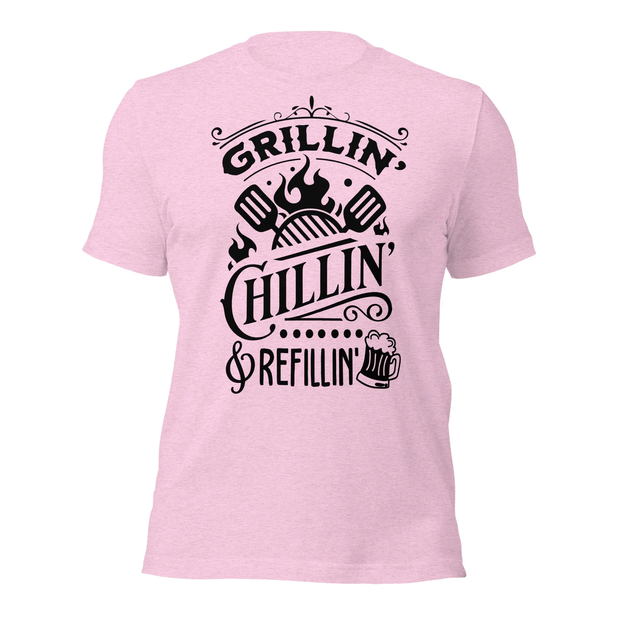 Grilling, Chilling, and Refilling Unisex T-shirt – Perfect for BBQ Lovers & Beer Fans