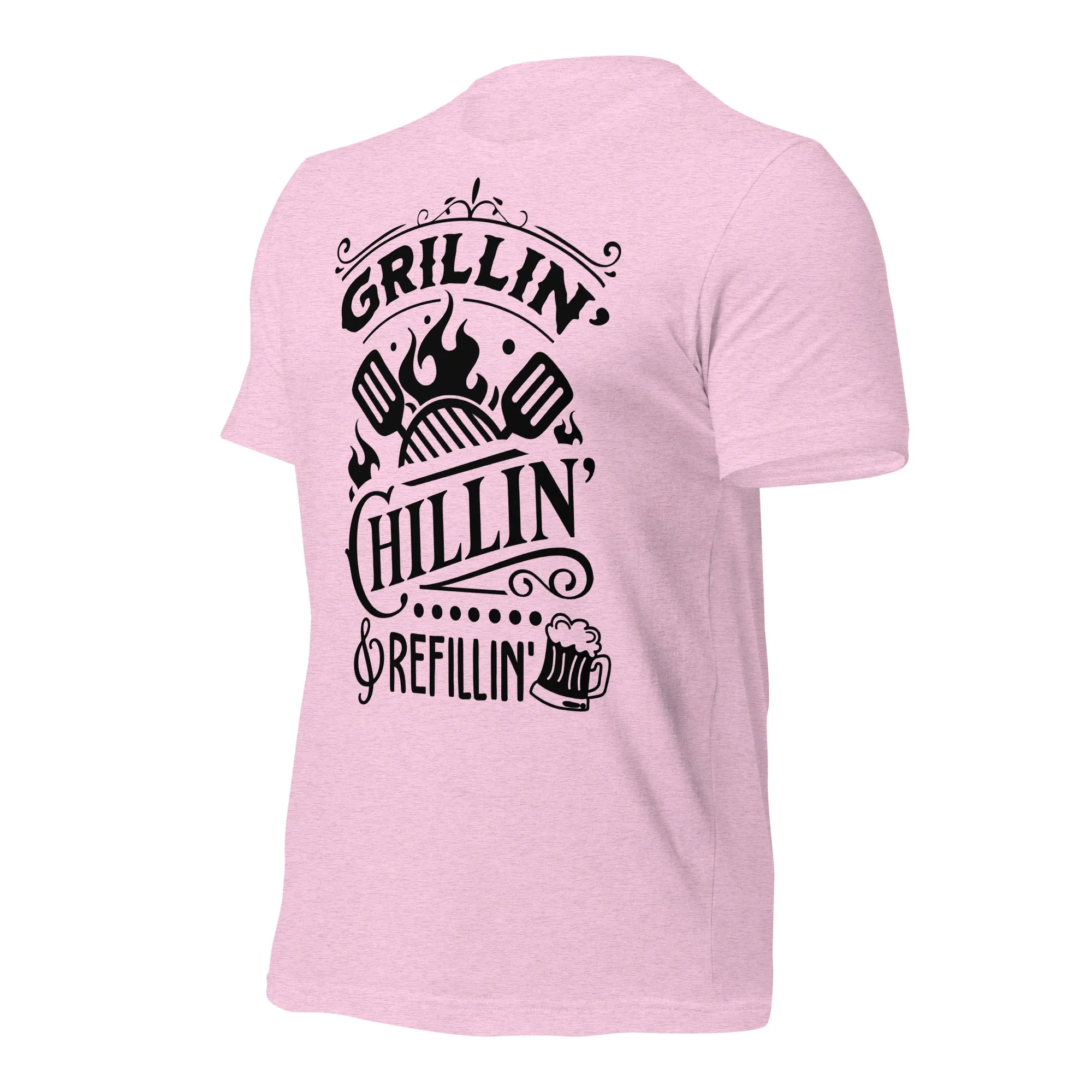 Grilling, Chilling, and Refilling Unisex T-shirt – Perfect for BBQ Lovers & Beer Fans
