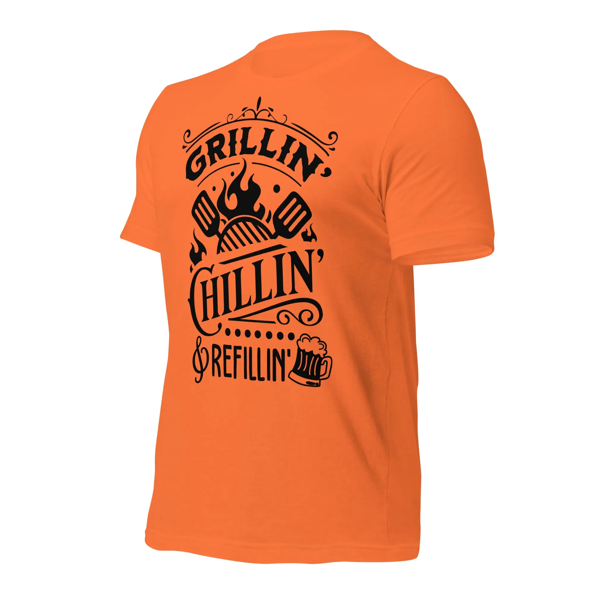 Grilling, Chilling, and Refilling Unisex T-shirt – Perfect for BBQ Lovers & Beer Fans