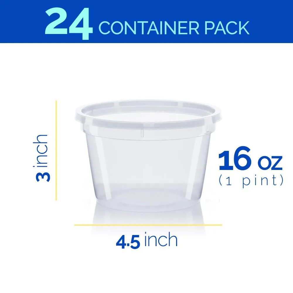 Healthy Packers 24 Pack of Extra-Thick Deli Cups, Food Storage Containers. 100% Leakproof. Freezer, Microwave and Dishwasher Safe (8, 16 or 32 oz))
