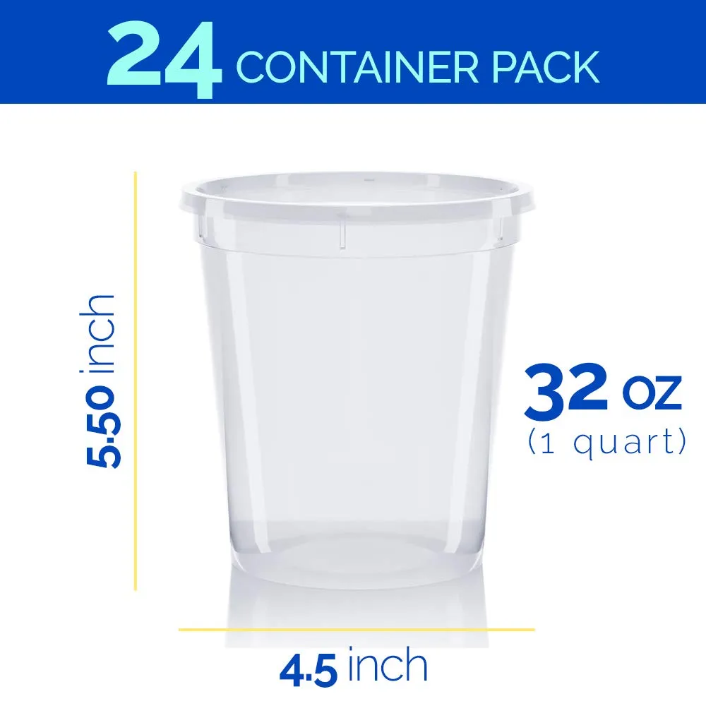 Healthy Packers 24 Pack of Extra-Thick Deli Cups, Food Storage Containers. 100% Leakproof. Freezer, Microwave and Dishwasher Safe (8, 16 or 32 oz))