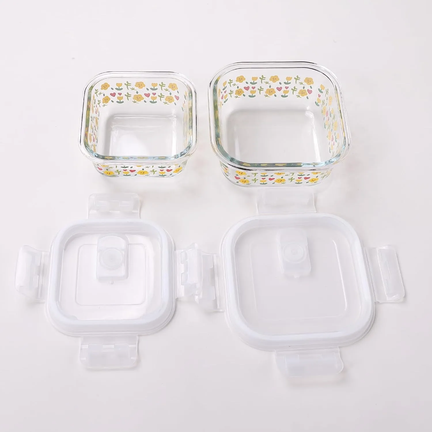 Homestic Borosilicate Printed Container With Lid (Square) | JDA051-MUL | Multi | Pack Of 2
