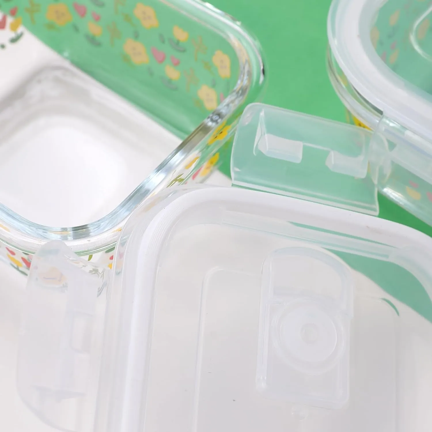 Homestic Borosilicate Printed Container With Lid (Square) | JDA051-MUL | Multi | Pack Of 2