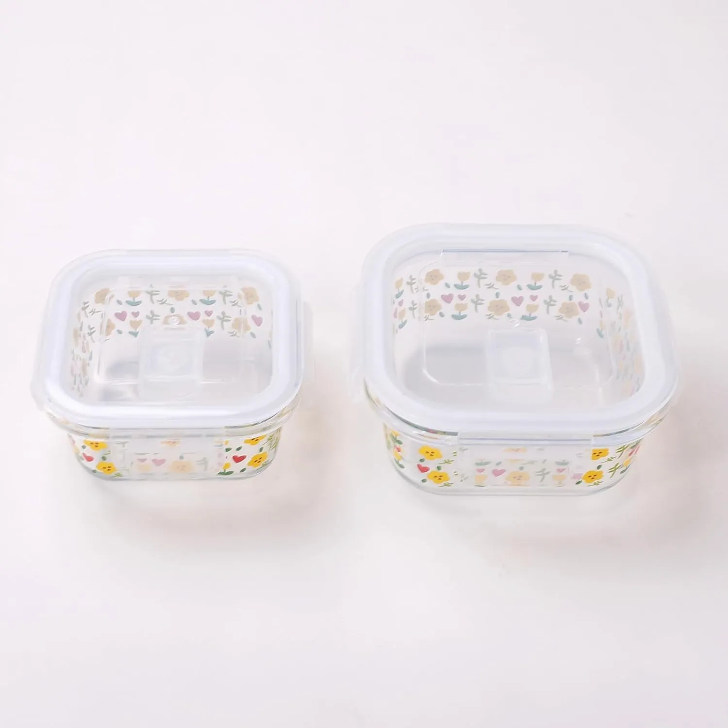 Homestic Borosilicate Printed Container With Lid (Square) | JDA051-MUL | Multi | Pack Of 2
