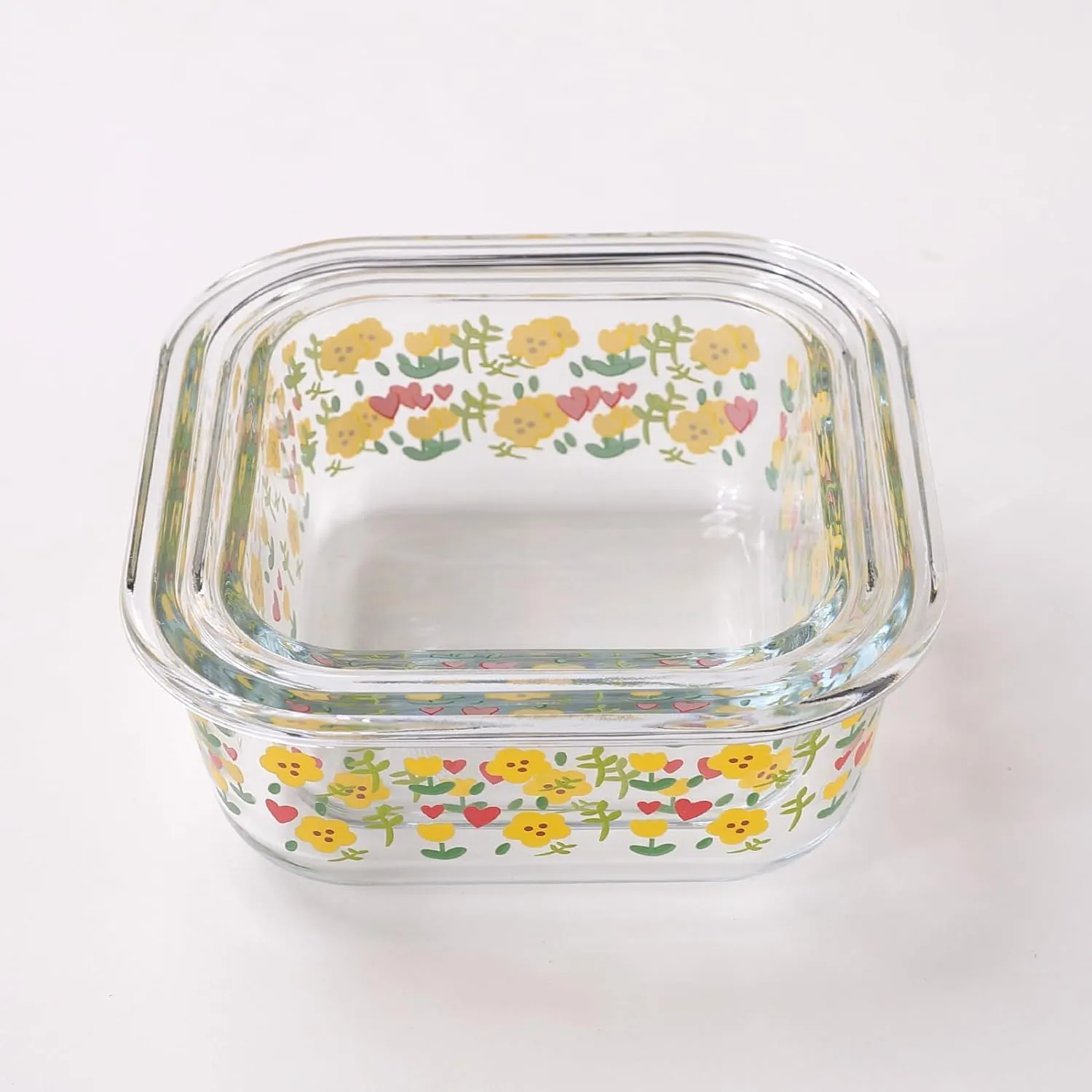 Homestic Borosilicate Printed Container With Lid (Square) | JDA051-MUL | Multi | Pack Of 2