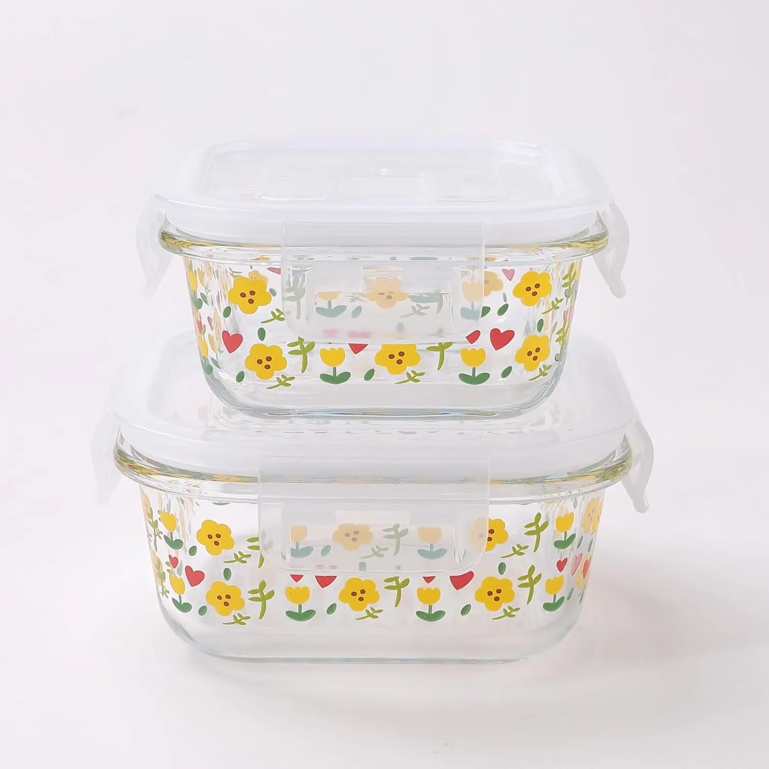 Homestic Borosilicate Printed Container With Lid (Square) | JDA051-MUL | Multi | Pack Of 2