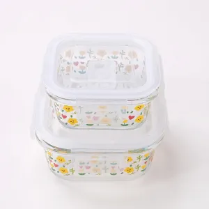 Homestic Borosilicate Printed Container With Lid (Square) | JDA051-MUL | Multi | Pack Of 2