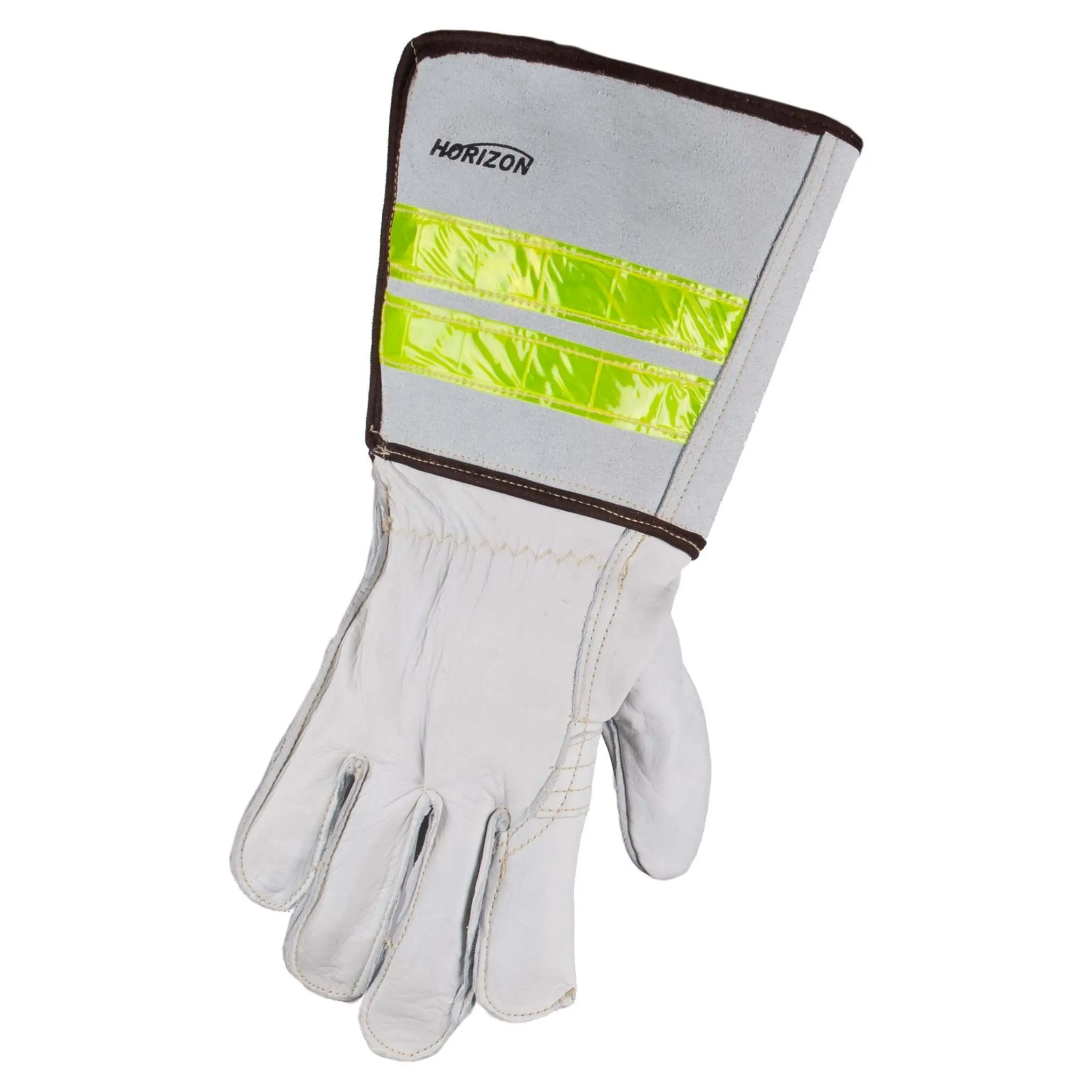 Horizon Linesman Leather Gloves – Hi-Vis 6" Cuff, Reflective Stripes, Durable Cowhide, Double Stitched Fingers, Heat-Resistant, Ideal for Construction