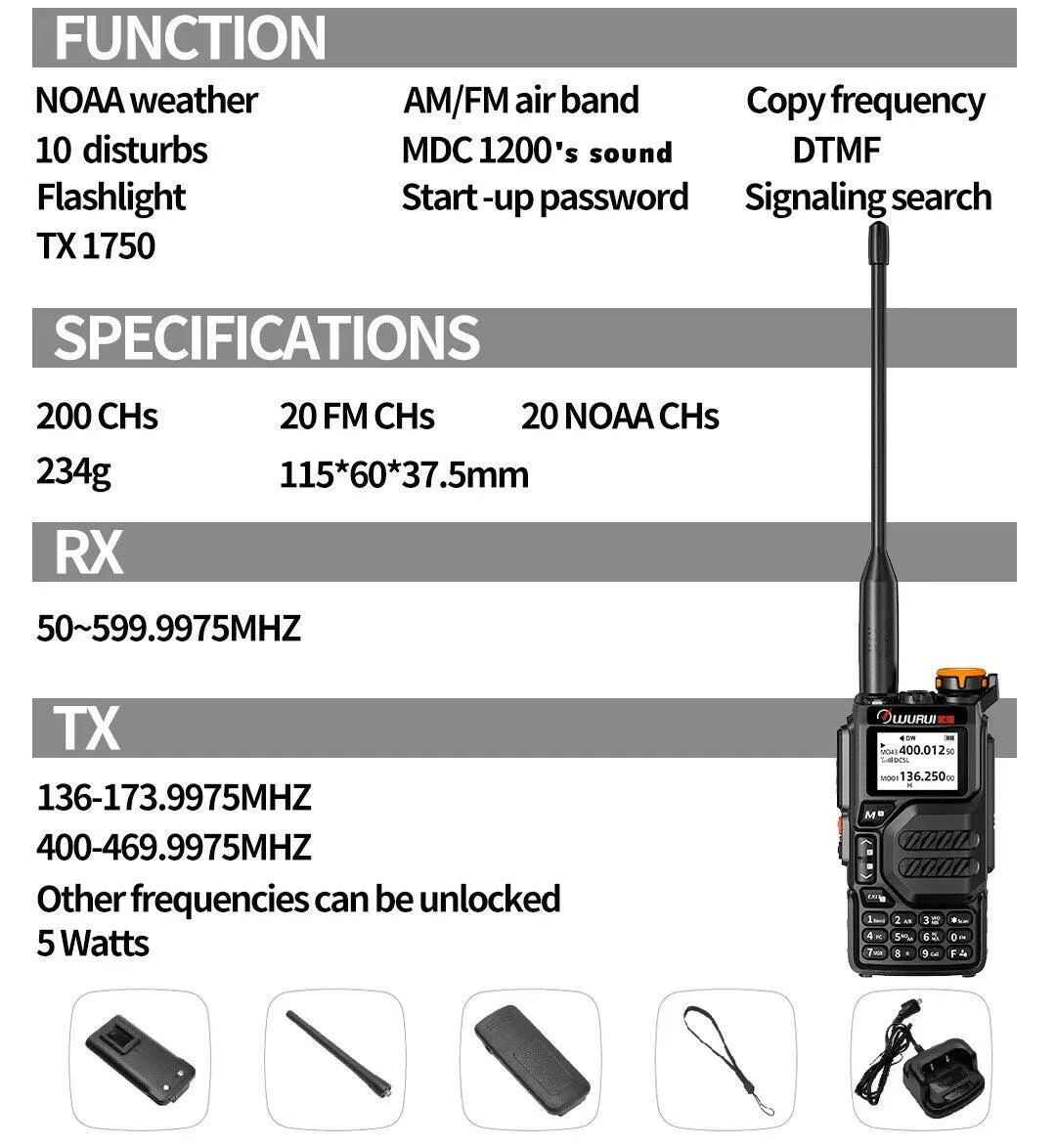 K5 air band walkie talkie scanner ham budget radios Two-way radio communication profesional Amateur long range uhf vhf FM