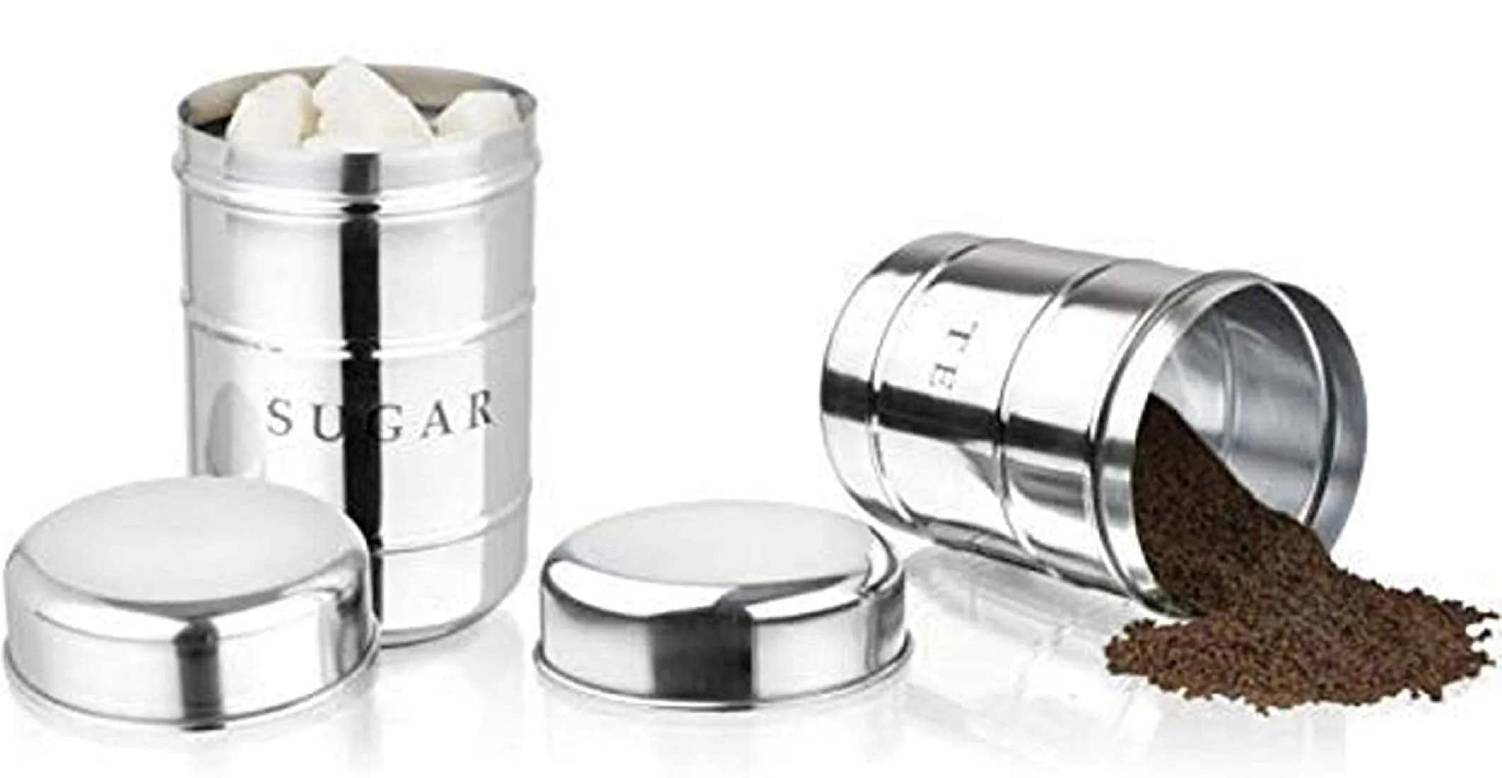 Kuber Industries 2 Pieces Stainless Steel Tea, Sugar Container Set, 500 Ml (Silver) -CTKTC038135