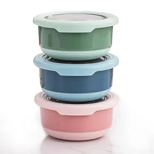 Lille Home 7.5 OZ Dressing Containers for Condiments, Salad Dressing, Dips, Snacks, Stainless Steel Dipping Sauce Cups, Mini Food Storage Containers with Lid, Set of 3, Leakproof, BPA Free
