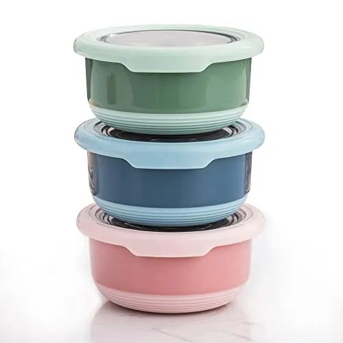 Lille Home 7.5 OZ Dressing Containers for Condiments, Salad Dressing, Dips, Snacks, Stainless Steel Dipping Sauce Cups, Mini Food Storage Containers with Lid, Set of 3, Leakproof, BPA Free