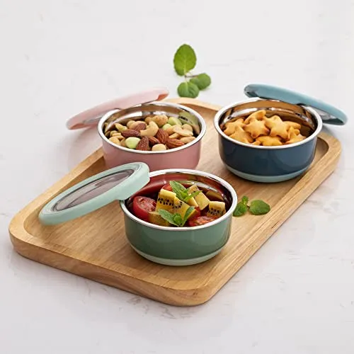 Lille Home 7.5 OZ Dressing Containers for Condiments, Salad Dressing, Dips, Snacks, Stainless Steel Dipping Sauce Cups, Mini Food Storage Containers with Lid, Set of 3, Leakproof, BPA Free