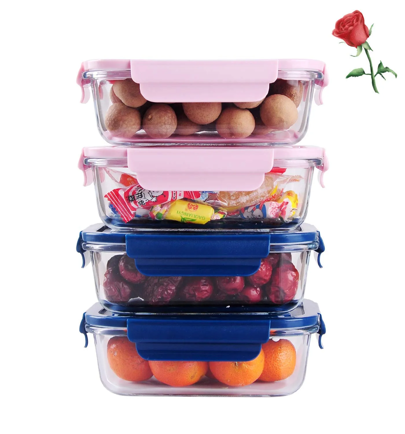 M T BROTHERS Glass Meal Containers Lunch Box with Glass Lid - Pack of (Blue, 4)