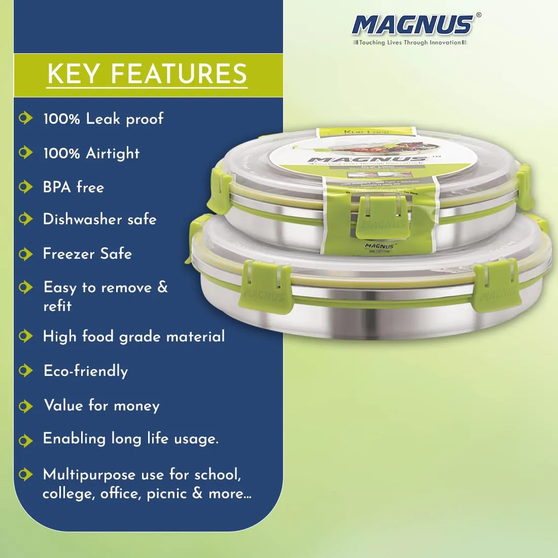 Magnus Klip Lock Airtight & Leakproof BPA Free Kitchen Storage Container Set - Ideal Kitchen Accessories Items, Lunch Box, and Lunch Boxes for Office Men