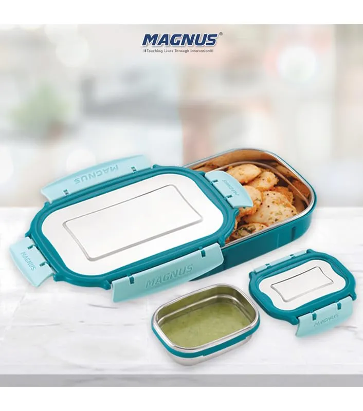 Magnus Spike Lunch Box SP (Teal Blue) - Stainless Steel Office Lunchbox Set with 800ml & 150ml Leakproof Containers for Men, Women, Kids - Ideal Tiffin for School, Picnic, Airtight & Insulated Design