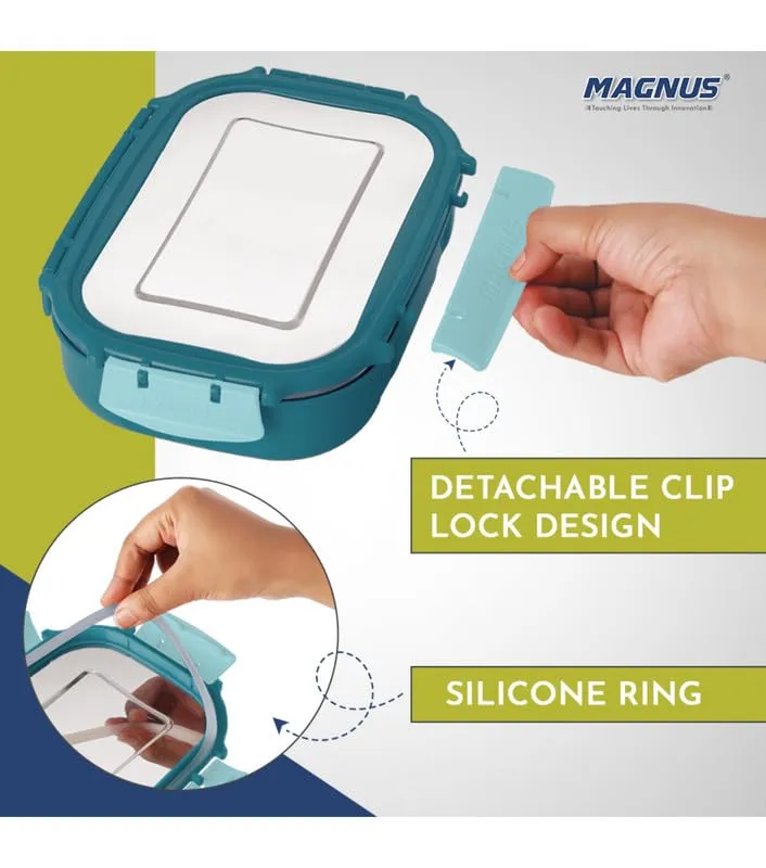 Magnus Spike Lunch Box SP (Teal Blue) - Stainless Steel Office Lunchbox Set with 800ml & 150ml Leakproof Containers for Men, Women, Kids - Ideal Tiffin for School, Picnic, Airtight & Insulated Design