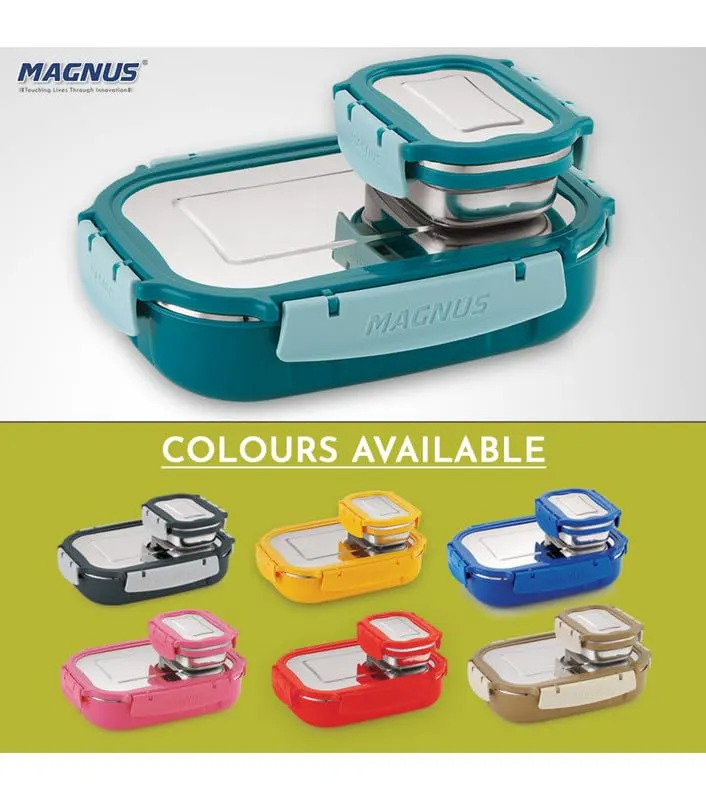 Magnus Spike Lunch Box SP (Teal Blue) - Stainless Steel Office Lunchbox Set with 800ml & 150ml Leakproof Containers for Men, Women, Kids - Ideal Tiffin for School, Picnic, Airtight & Insulated Design