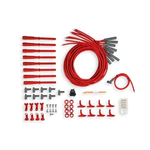 MSD Super Conductor Spiral Core 8.5 mm Spark Plug Wire Set - Red - Straight Hemi Plug Boots - HEI Style Terminal - Cut-To-Fit - V8