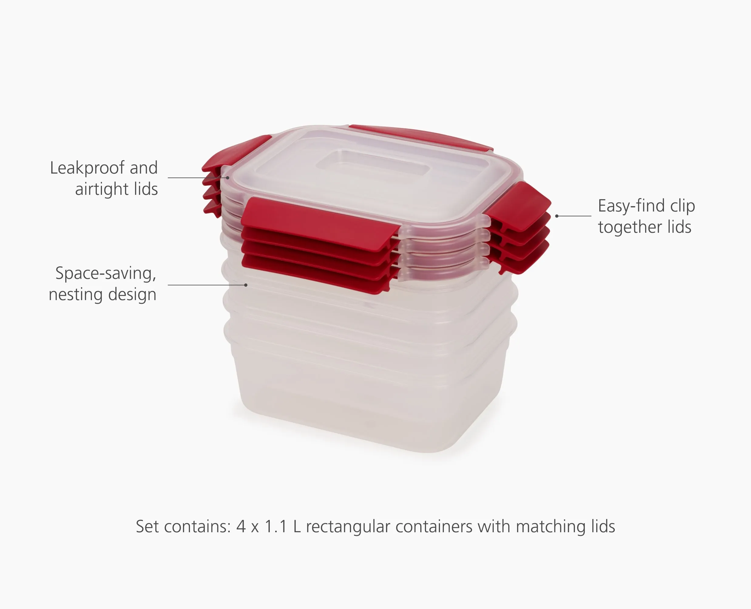 Nest™ Lock 4-Piece Red 1.1L Food Container Set