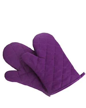 Oven Mitts, Premium Heat Resistant Kitchen Gloves Cotton & Polyester Quilted Oversized Mittens, 1 Pair Purple,New
