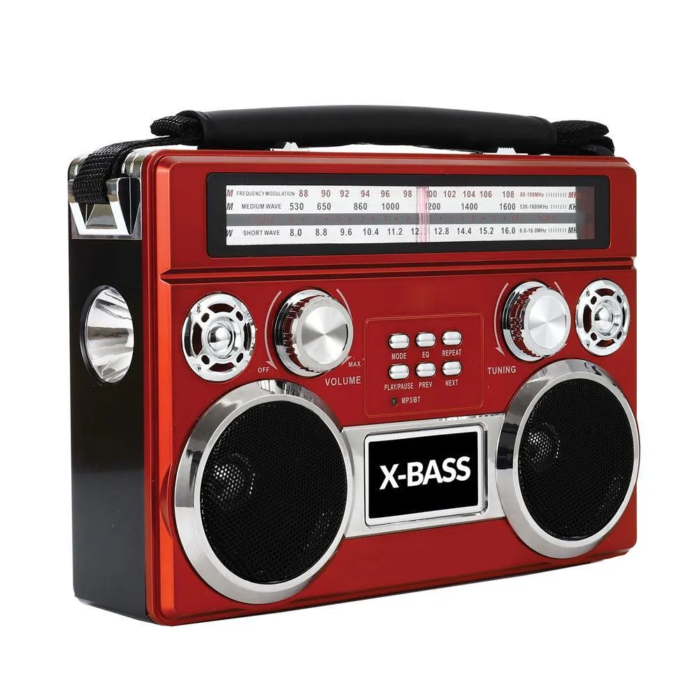 Portable 3 Band Radio with Bluetooth and Flashlight Black (SC-1097BT)