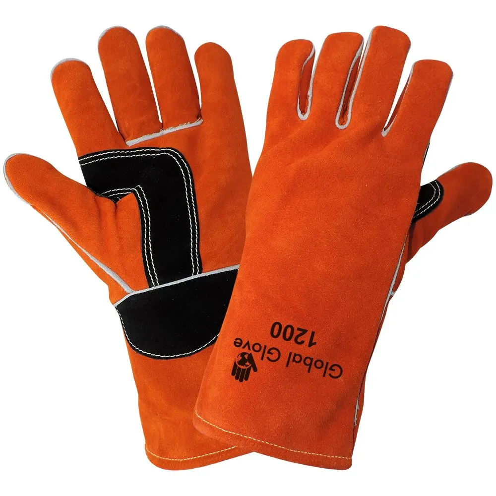 Premium Leather Welders Gloves Universal Size, 1200, Orange