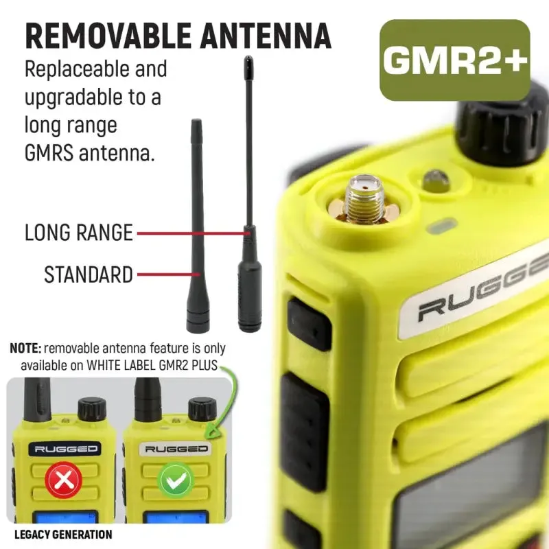 Rugged Radios GMR2 PLUS GMRS and FRS Two Way Handheld Radio - High Visibility Safety Yellow - 2 Pack
